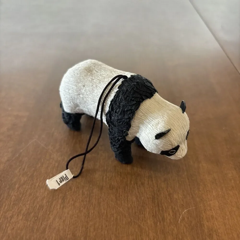 Vintage Panda Bear Pier 1 Hand Made Paper Mache Ornament with String 3-1/4